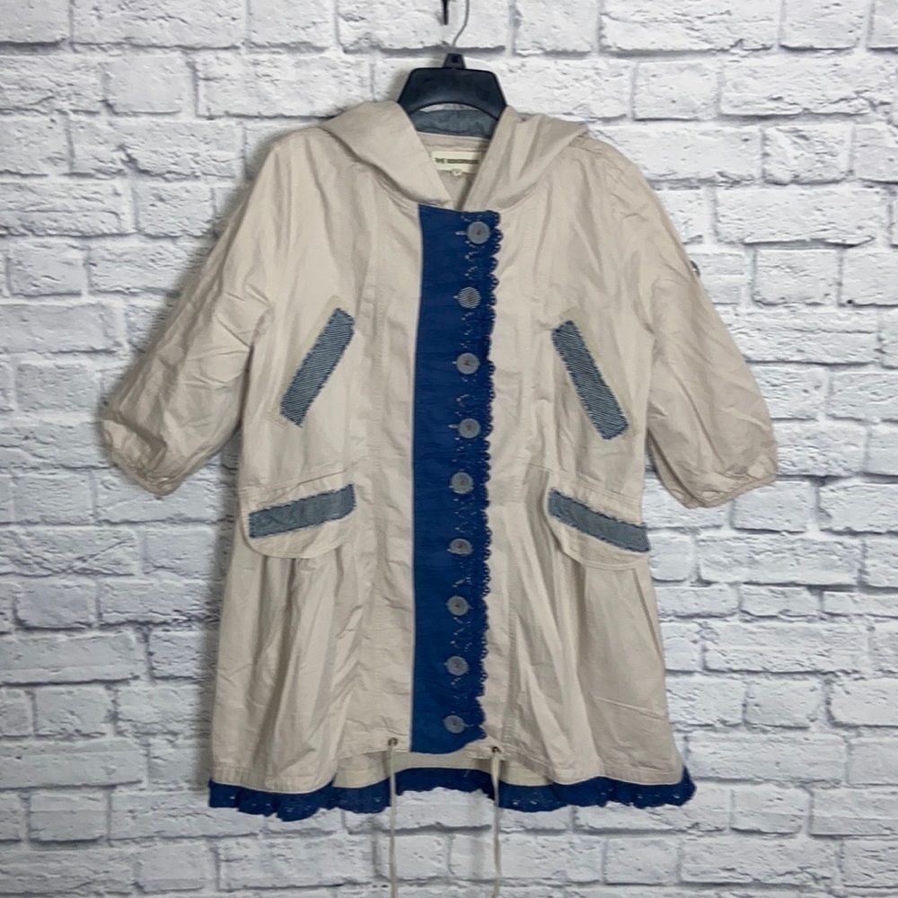 Ribbonwork MediumTan and Navy Blue Lace Trimmed Trench Rain Coat